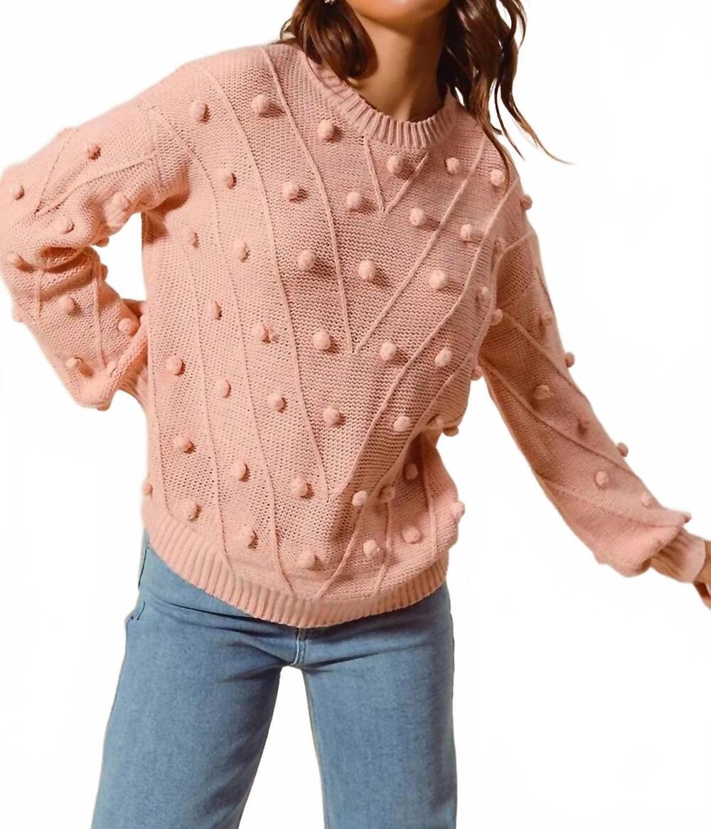 NEW SO ME pom pom textured knit sweater top in blush